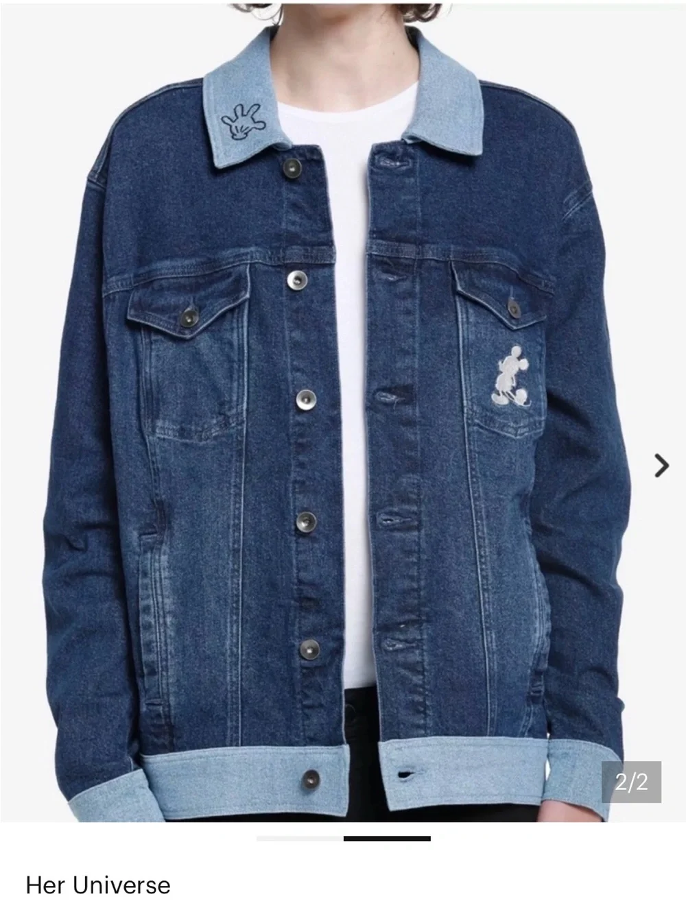 Her Universe Denim Jacket in Blue with Black & White Mickey Graphic - Picture 3 of 6